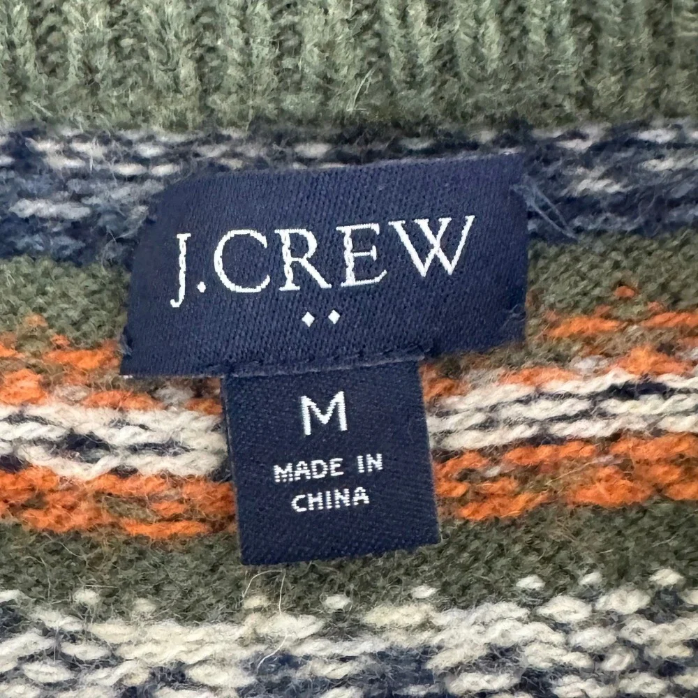 J. Crew Fair Isle Crew Neck‎ Sweater Men's Green Medium